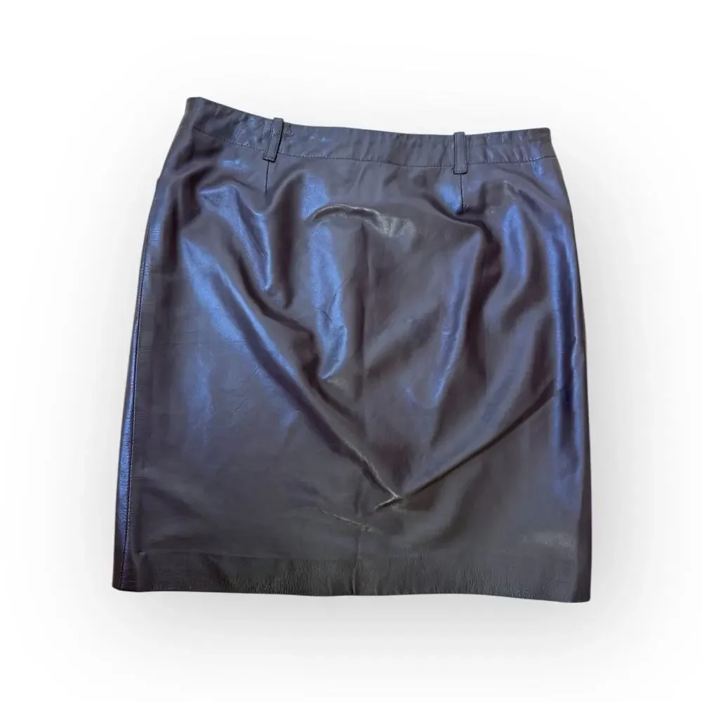 Vintage Ralph Lauren Collection Soft Brown Lamb Leather Pencil Mini Skirt Size 4